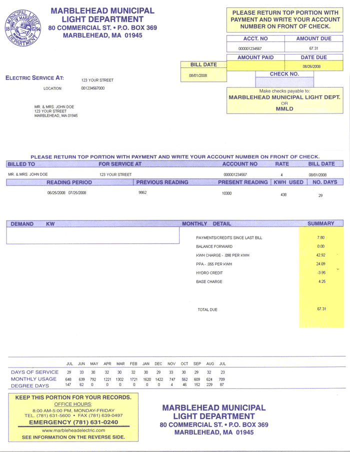 Sample MMLD Electric Bill